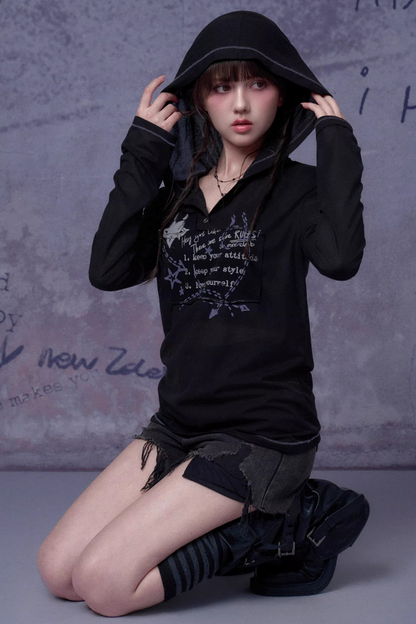 Mesh Graffiti Hooded Top Matching Set