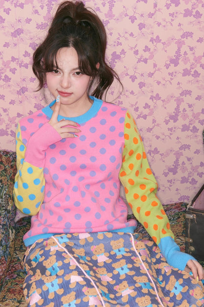 Color-Block Polka Dot Sweater