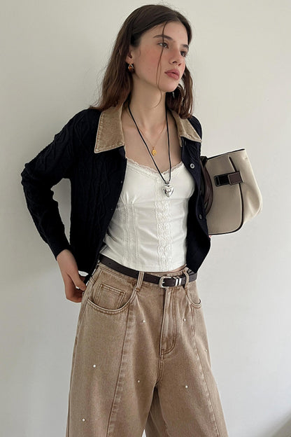 Letter Embroidered Knit Cardigan