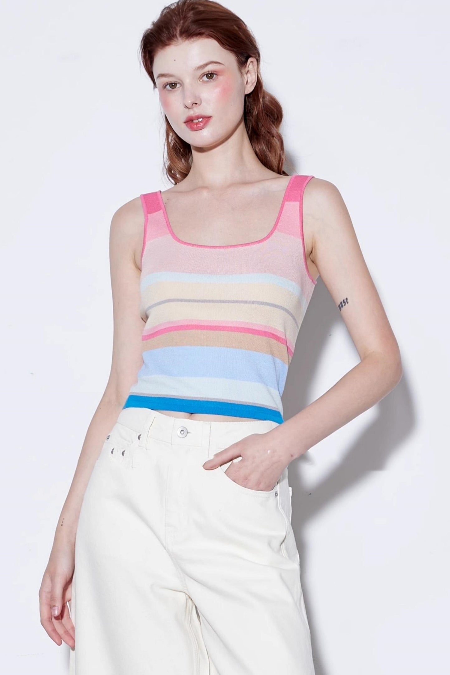 Summer Stripe Silk-Lycra Knit Vest