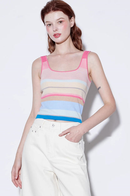 Summer Stripe Silk-Lycra Knit Vest