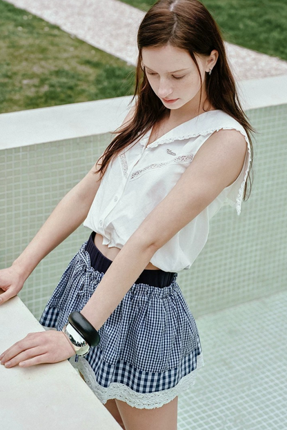 White Lace Navy Blouse
