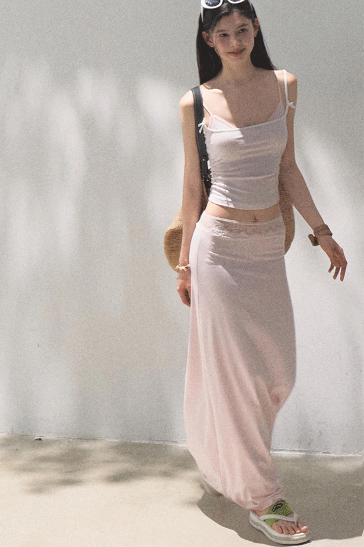 Lace-Trimmed High Waist Skirt