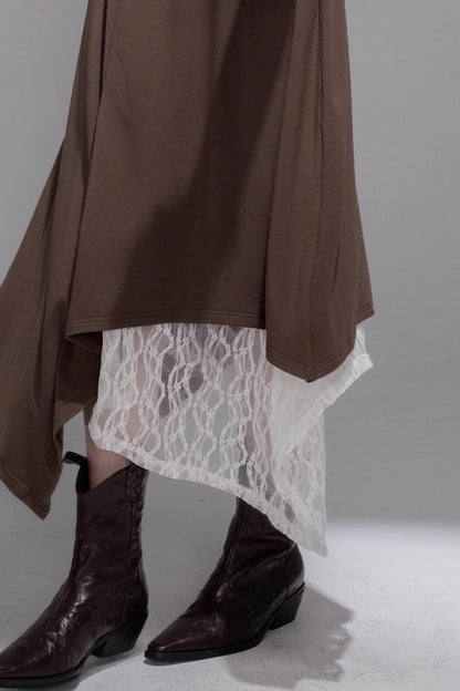 Collar Contrasting Knitted Top & Skirt Set