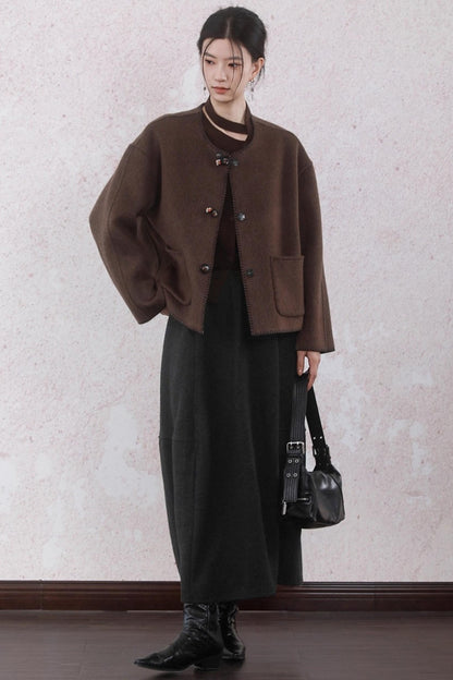 Gray Faux Tweed Warm Bud Skirt