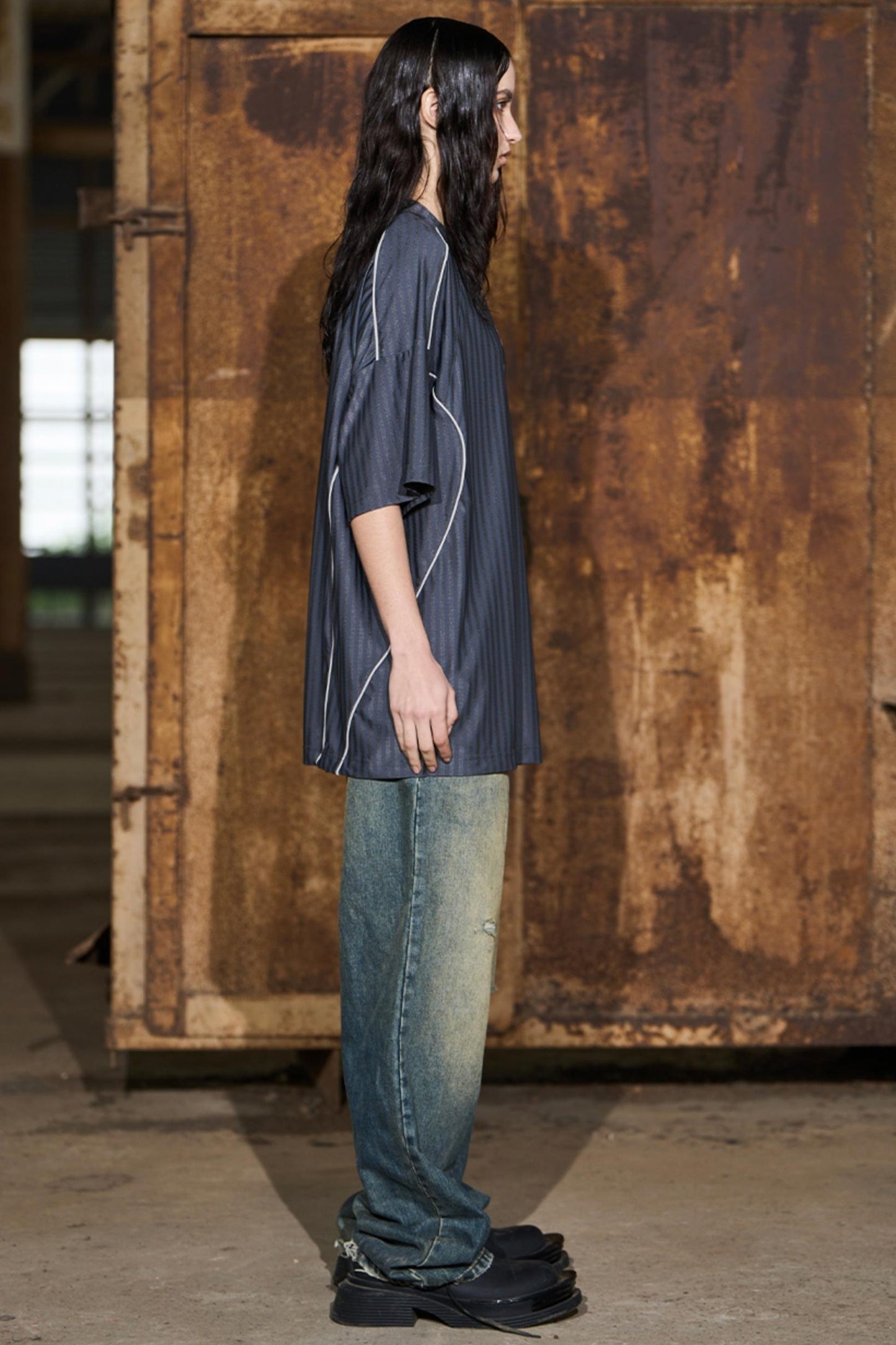 Gray Striped Jersey Top