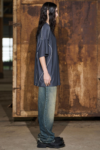 Gray Striped Jersey Top