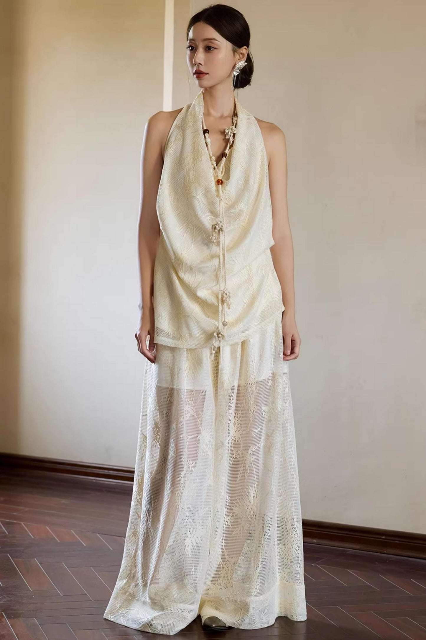 Off-White Draped Halter Top