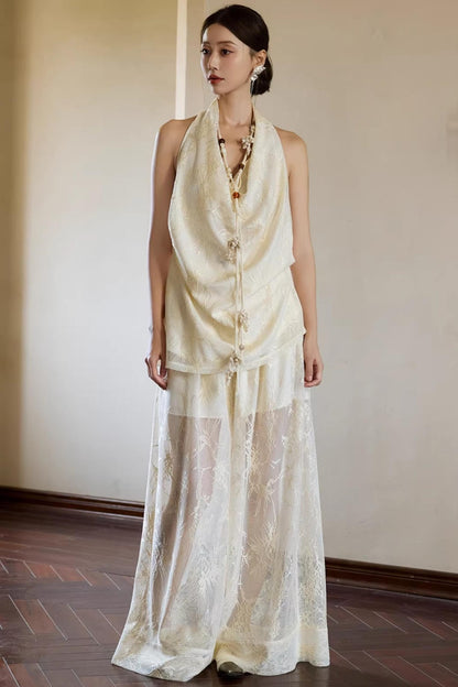 Off-White Draped Halter Top