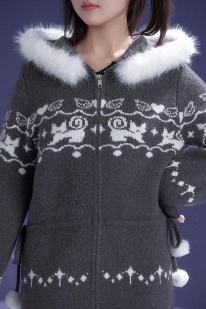 Fair Isle Cat Knit Coat