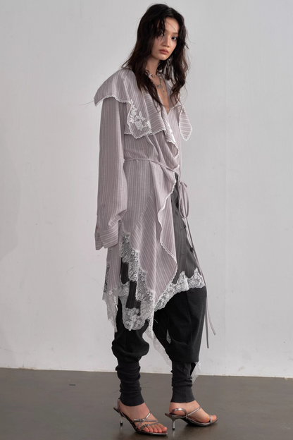 Lace Applique Asymmetrical Blouse