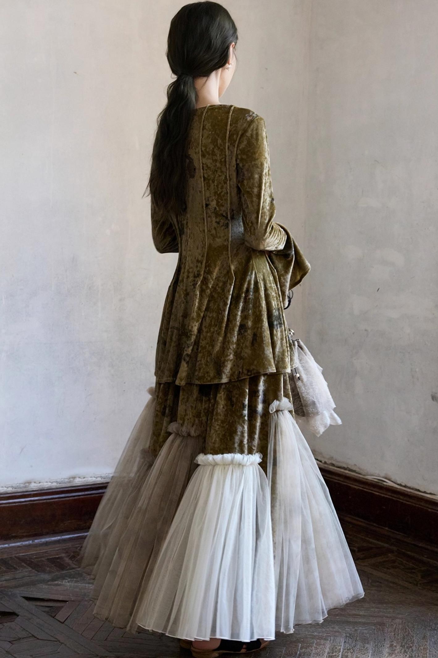 Velvet Mesh Patchwork Skirt