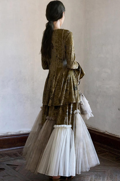 Velvet Mesh Patchwork Skirt