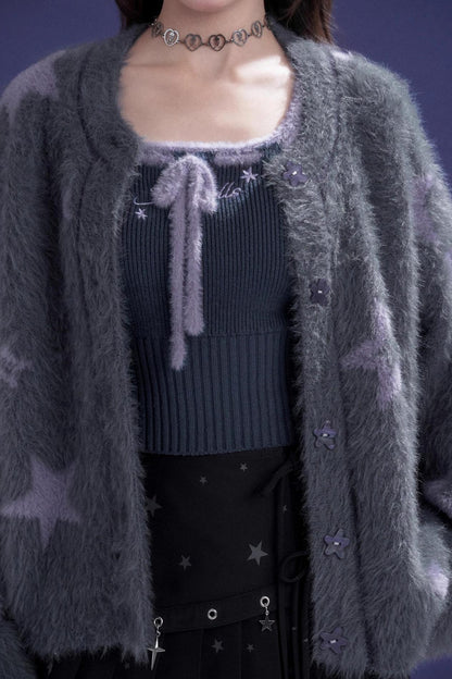 Gray Purple Star Plush Jacket Set-Up