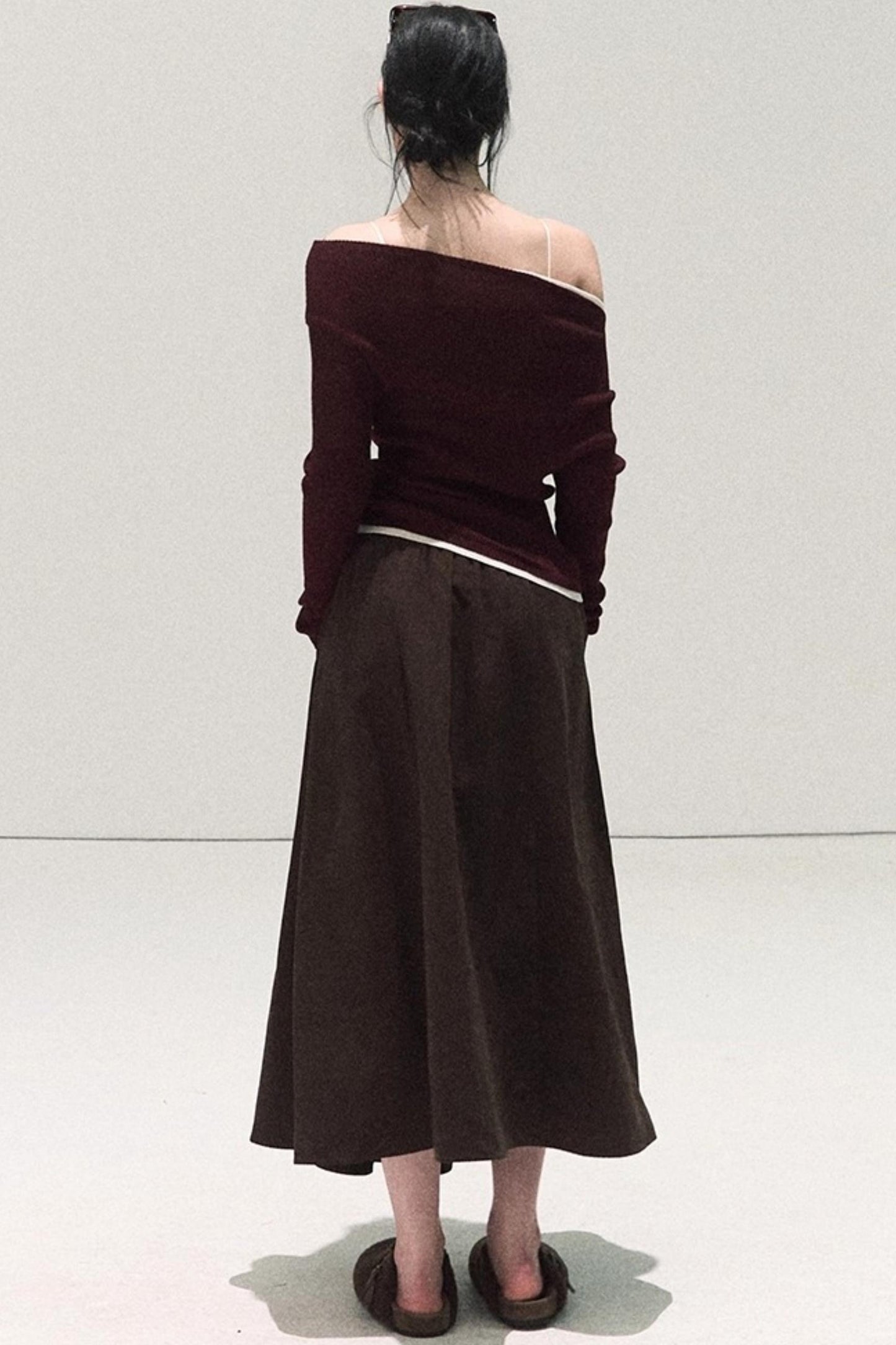 Micro-Velvet Pleated A-Line Skirt