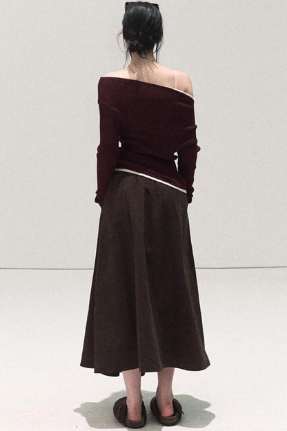 Micro-Velvet Pleated A-Line Skirt