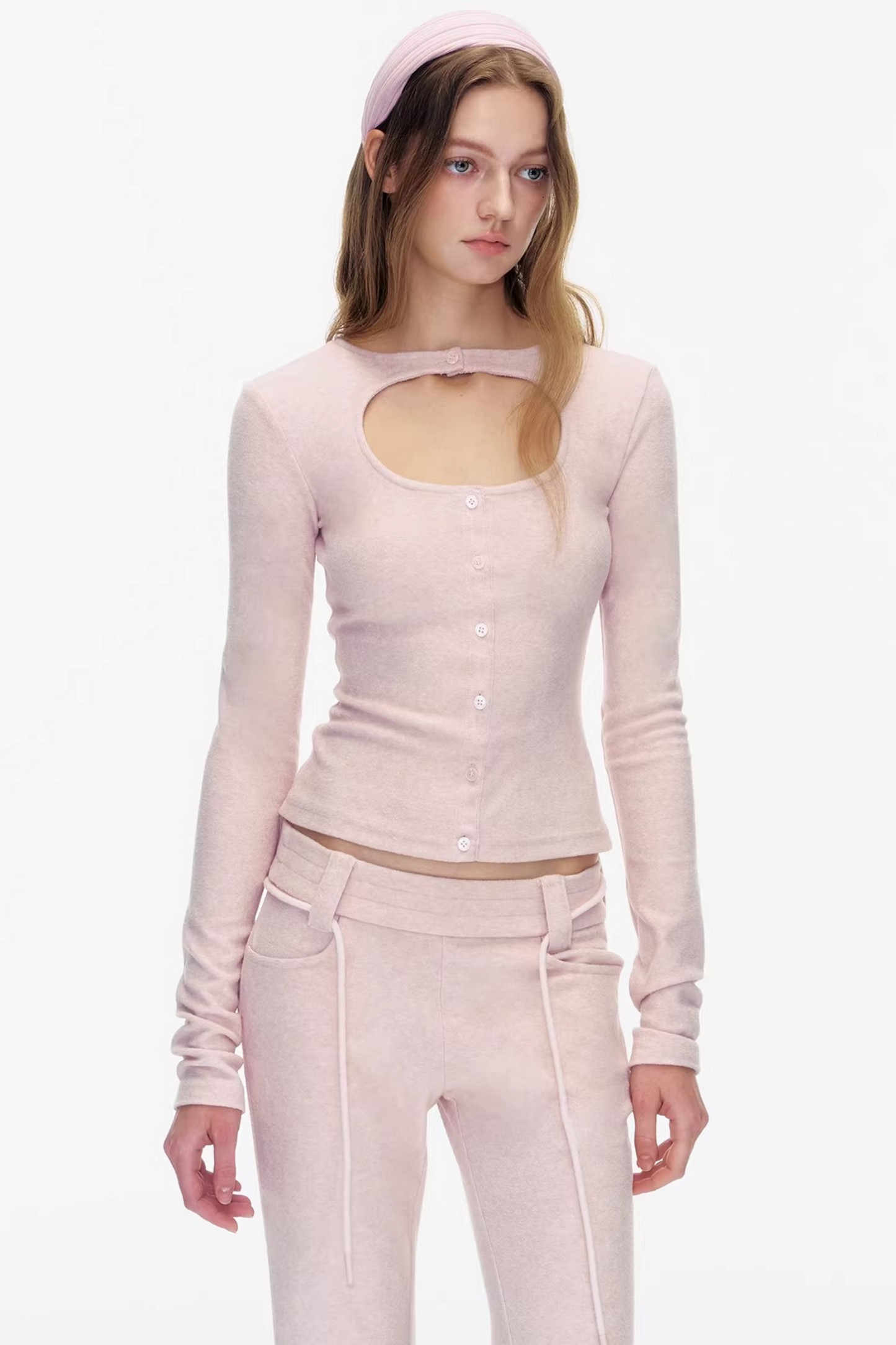 Cutout Detail Pink Top Pants Set-Up