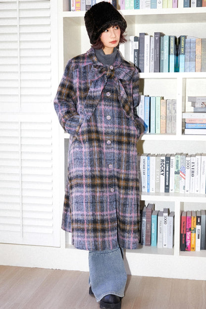 Elegant Bow Tartan Coat