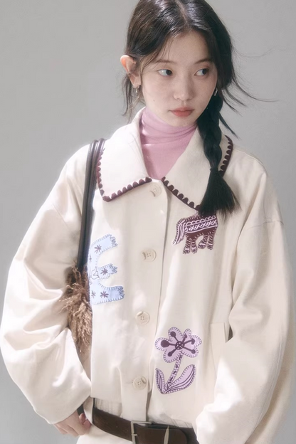 Horse Embroidery Linen Jacket Set