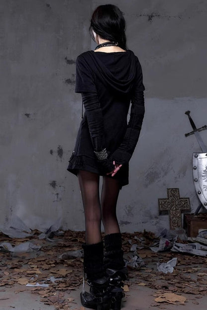 Rock Swing Collar Print Long Sleeve Dress