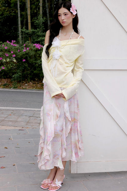 Pale Yellow Lace Knitted Top