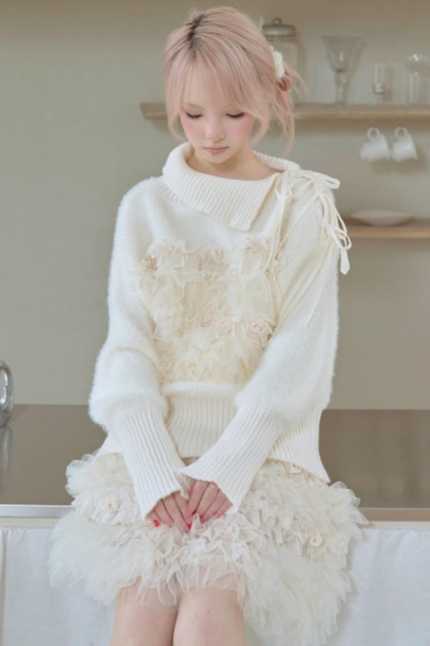 Beige Rose Layered Skirt