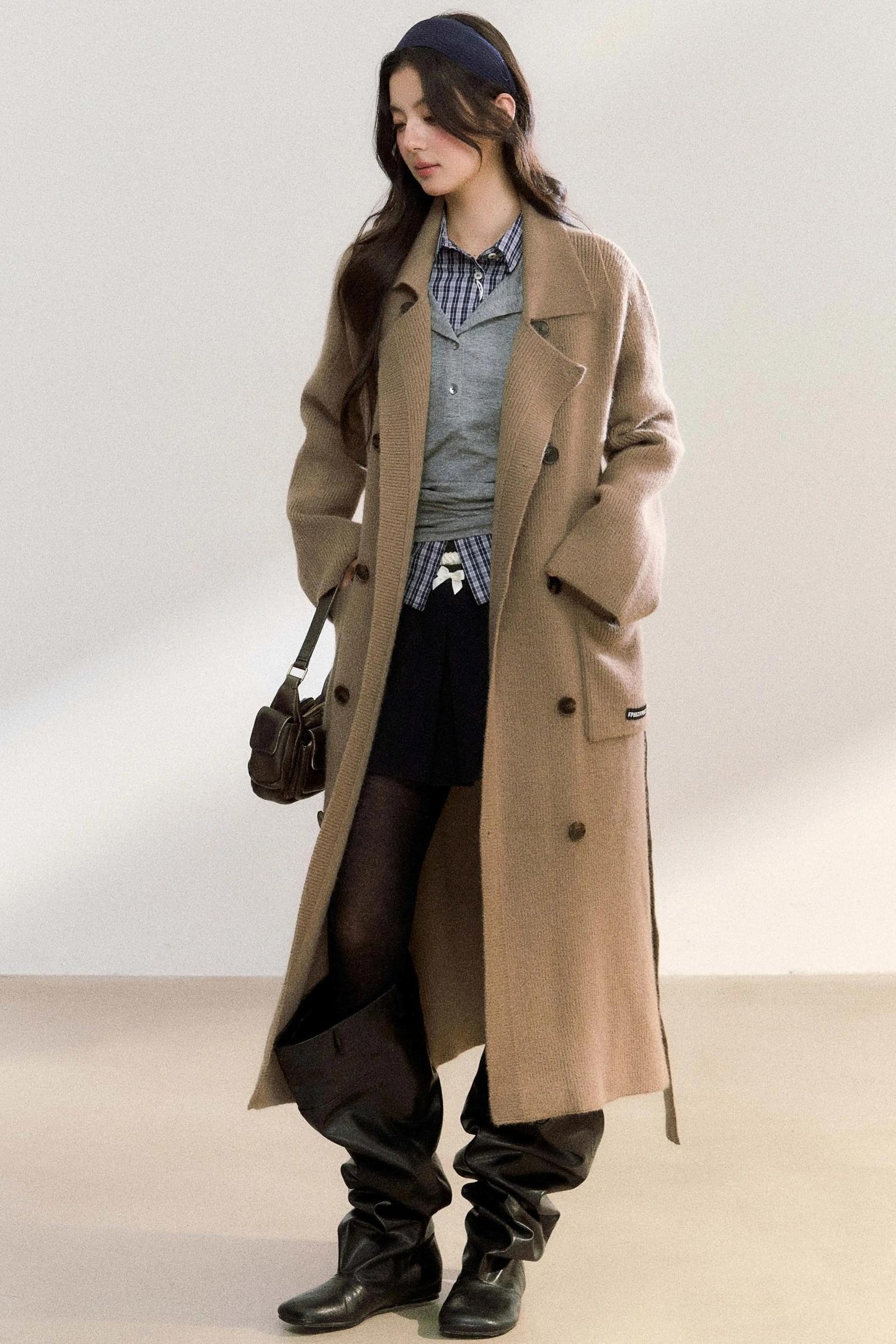 Lapel Double-Breasted Knit Coat