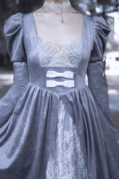 Gray Purple Gothic Embroidered Dress