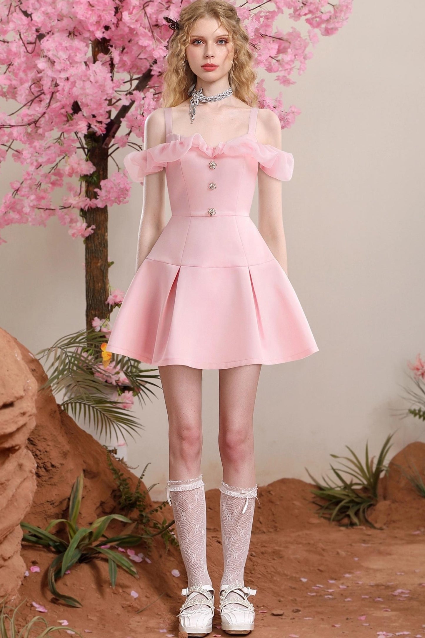 Sweet Temperament Pink Satin Organza Dress