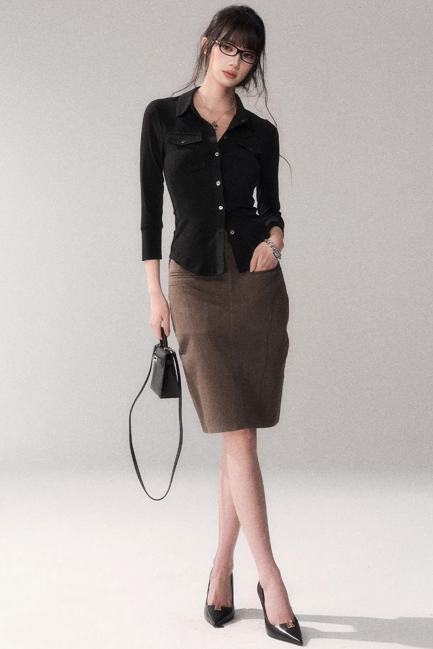 Cotton High-Waisted Midi Skirt