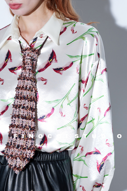 Artistic Calla Lily Satin Blouse