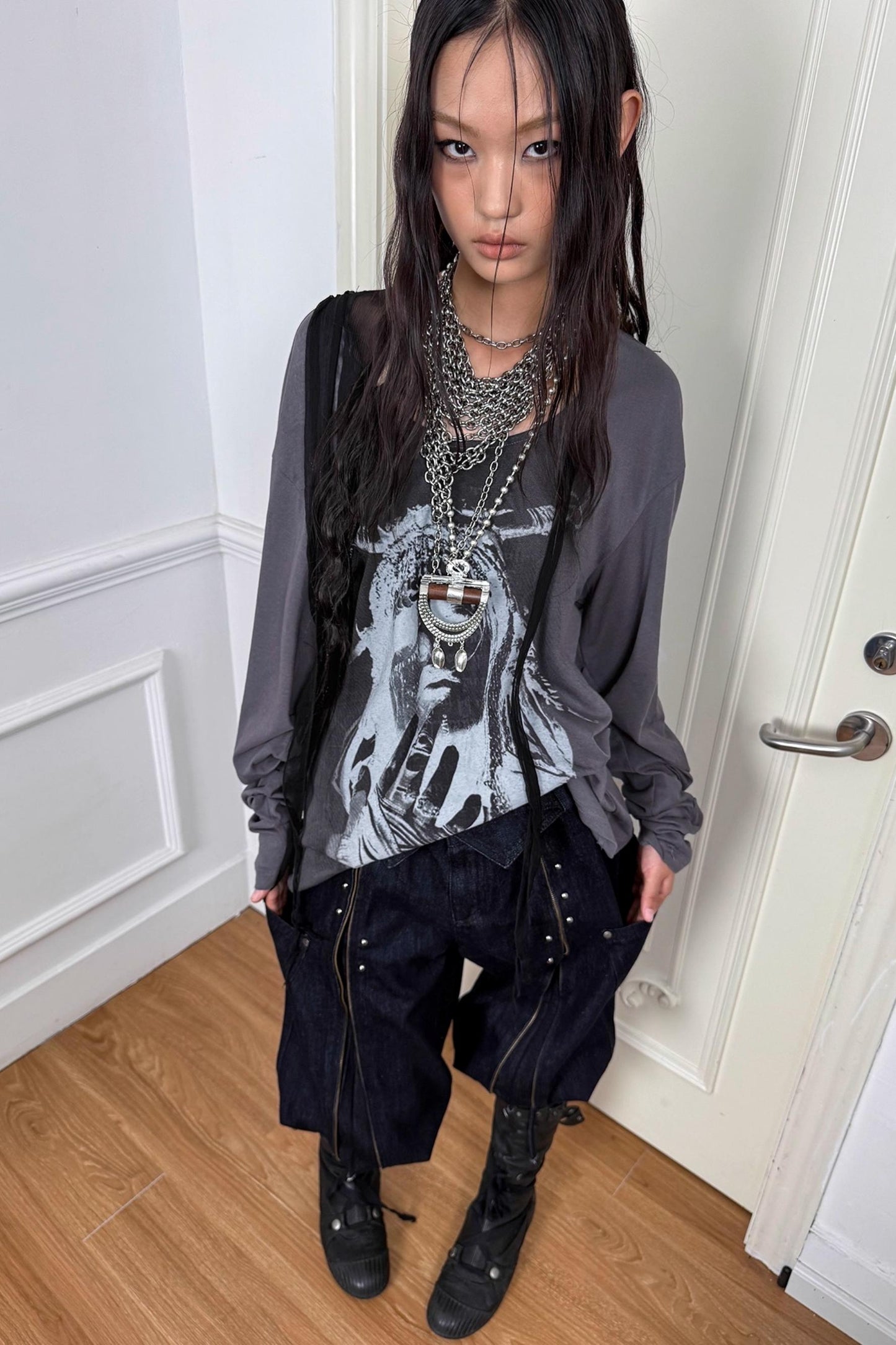 Drop-Shoulder Punk Long Sleeve T-Shirt