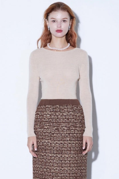 Fine Wool Collarbone Knit Sweater