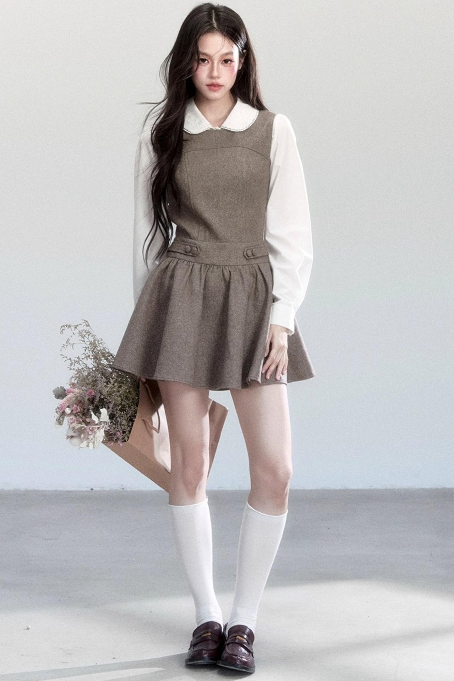 Doll Collar Shirt With Dress Set-Up