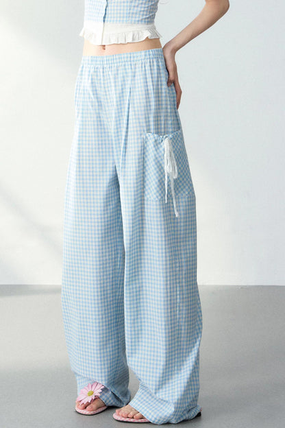 Blue Plaid Off-Shoulder Top Set-Up