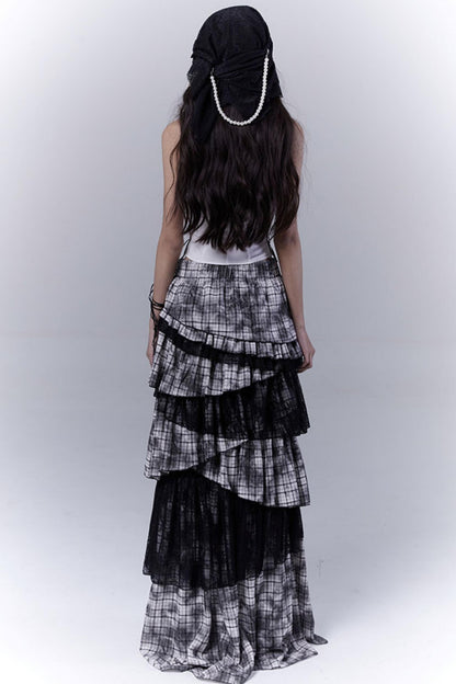 Wilderness Lace-Trimmed Plaid Bustier Skirt