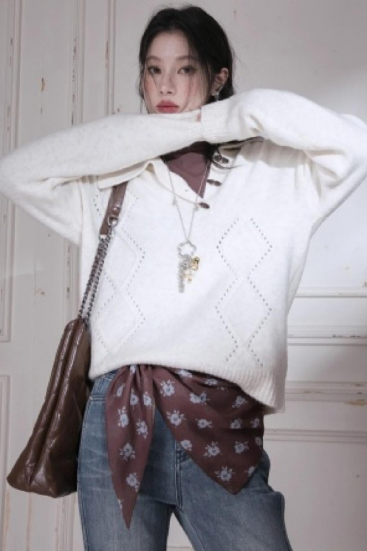 Asymmetrical Collar Knit Sweater