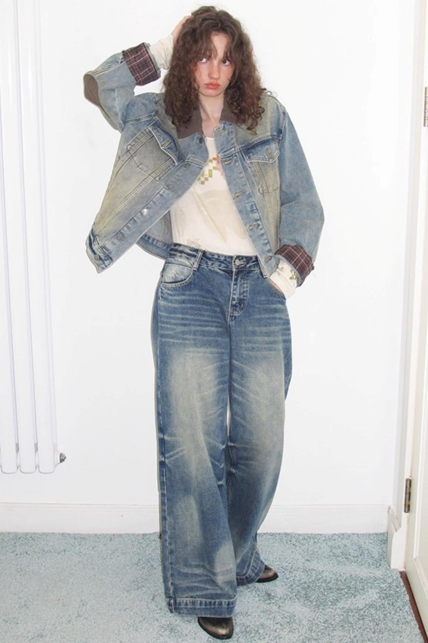 Autumn Plaid Denim Jacket