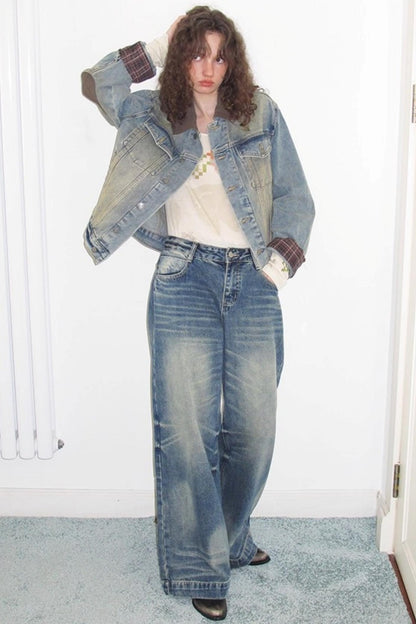 Autumn Plaid Denim Jacket