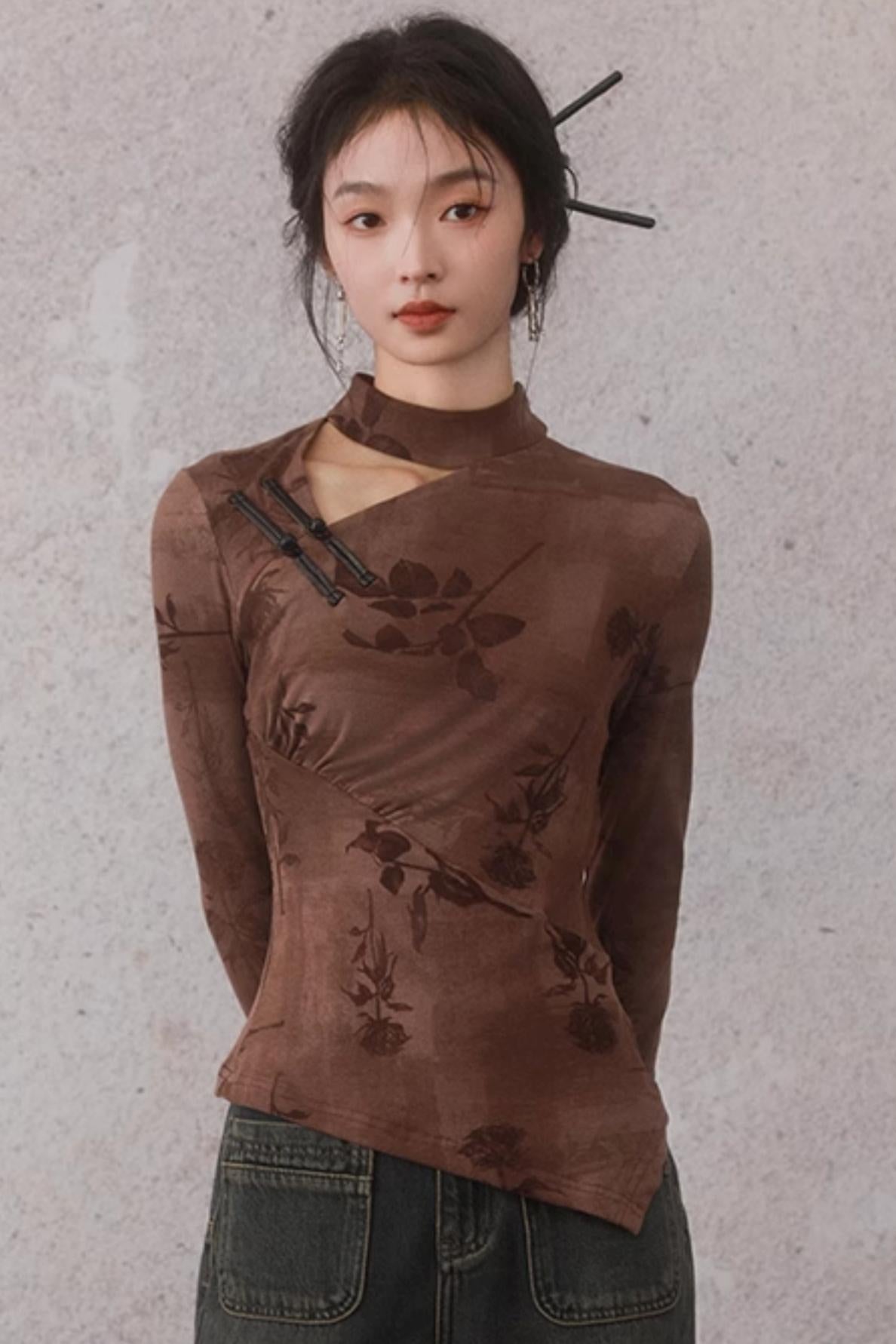 Chinese Style Brown Base Layer Top