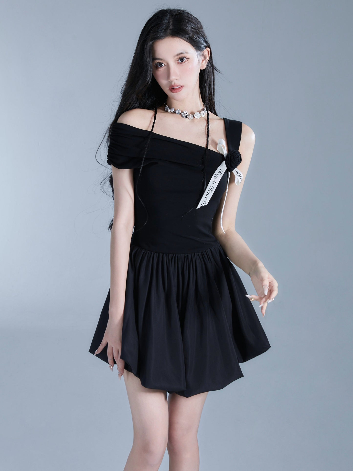 Knitted Slanted Shoulder Tuff Dress