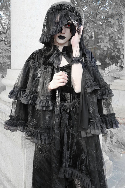 Gothic Dark Pattern Velvet Lace Cape