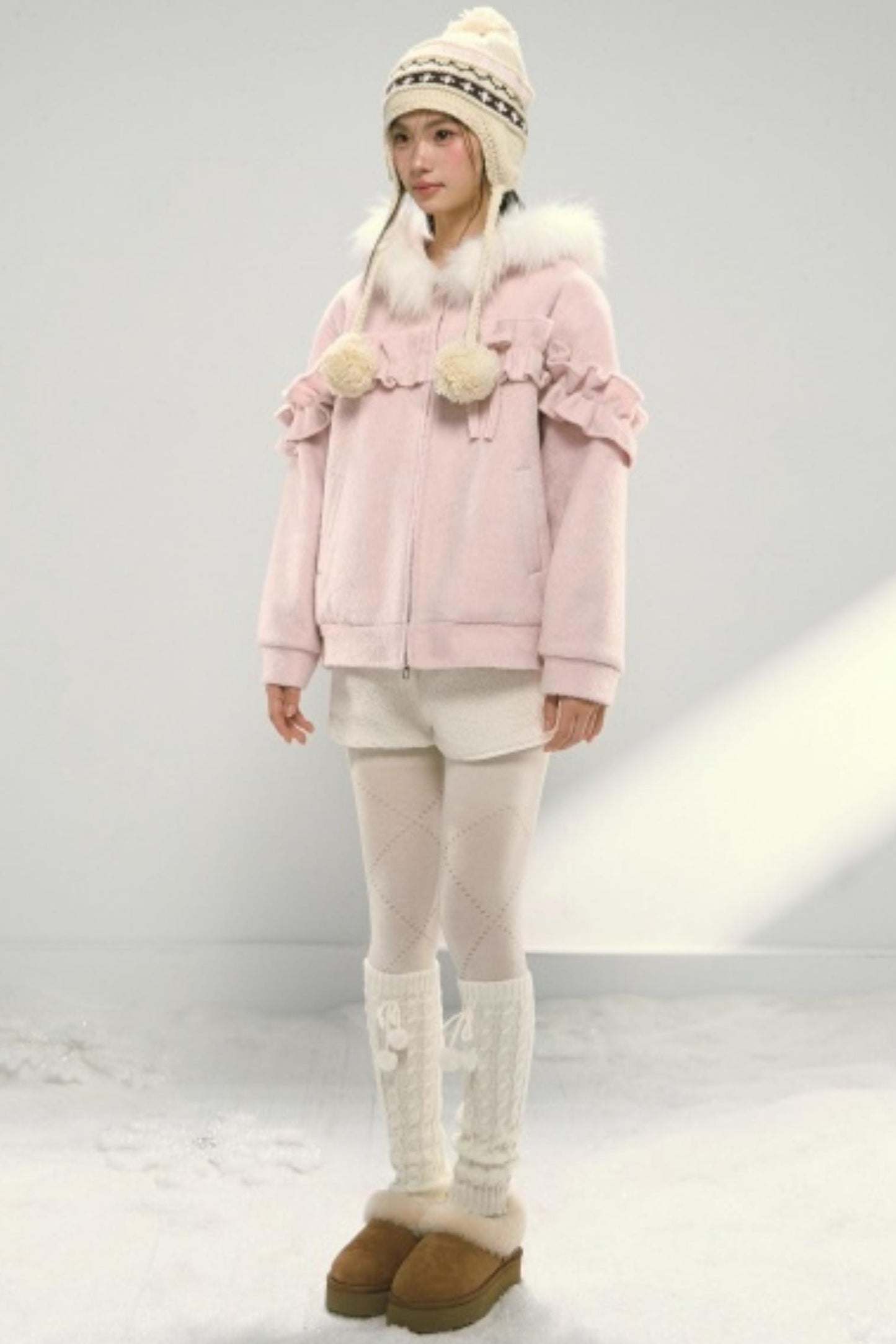 Lace Hooded Cotton Tweed Zip Jacket