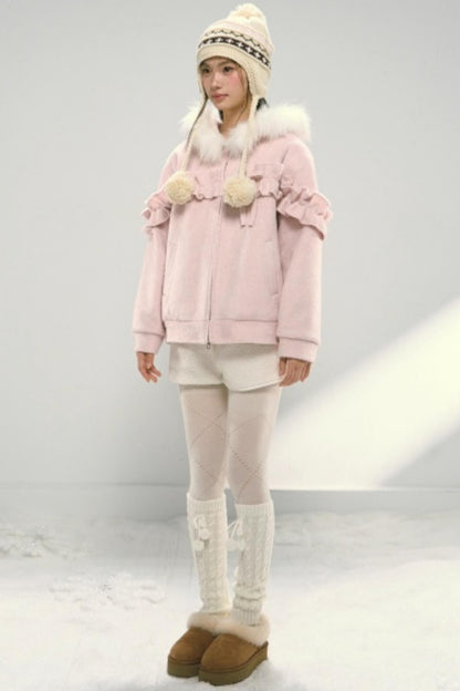 Lace Hooded Cotton Tweed Zip Jacket