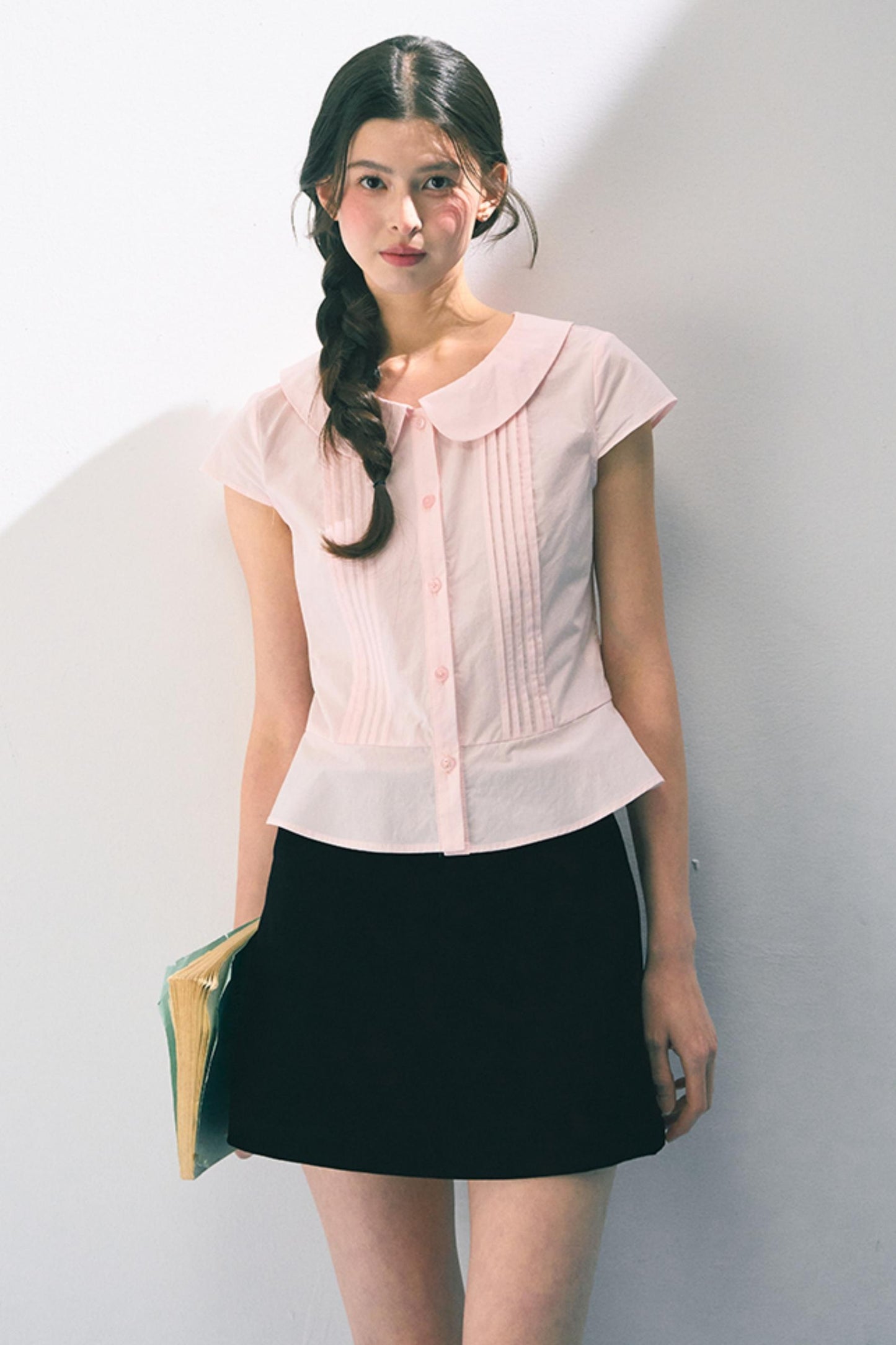 Navy Embroidered A-Line Skirt