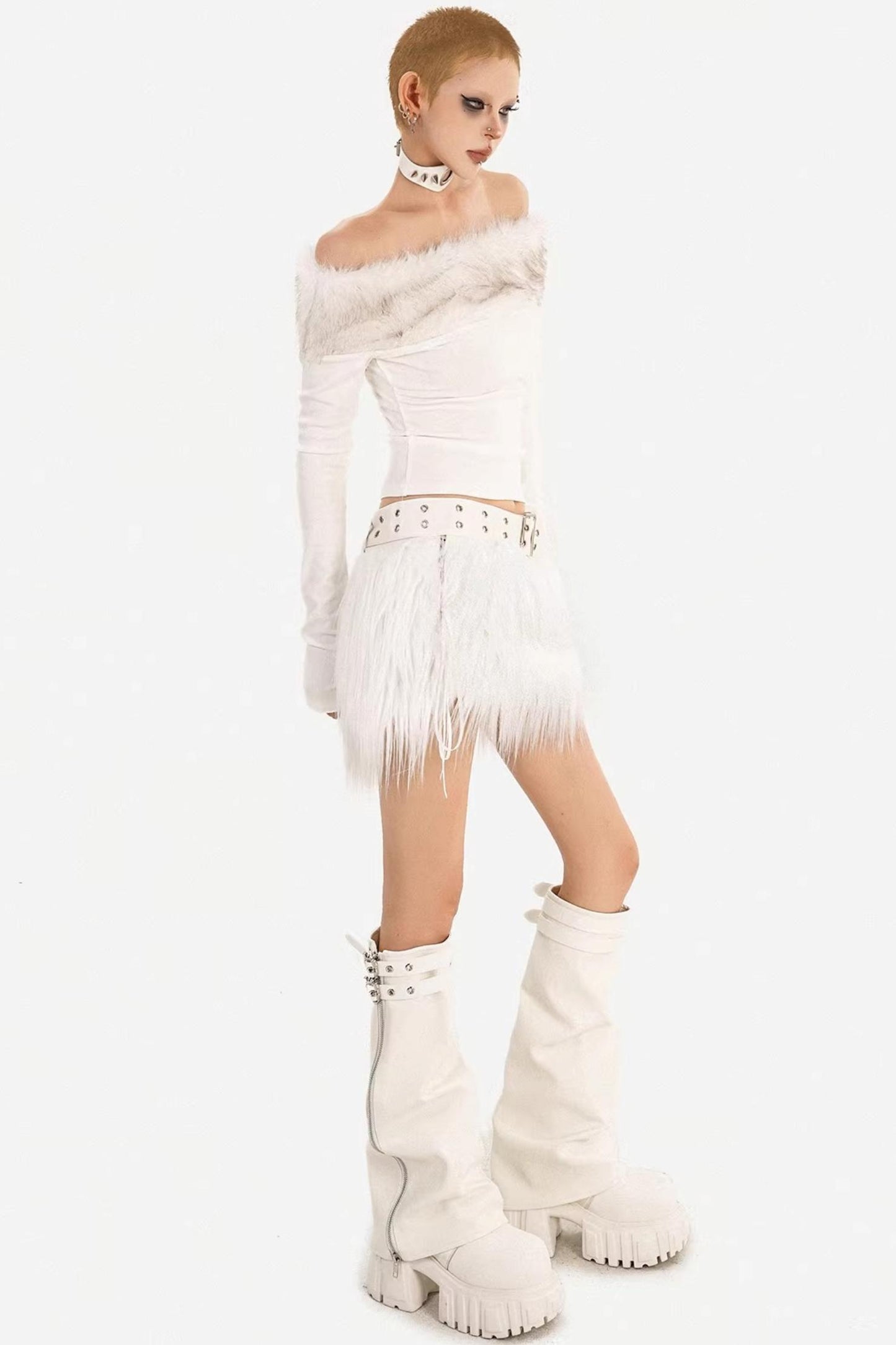 Milk Fur Off-Shoulder Top Set-Up