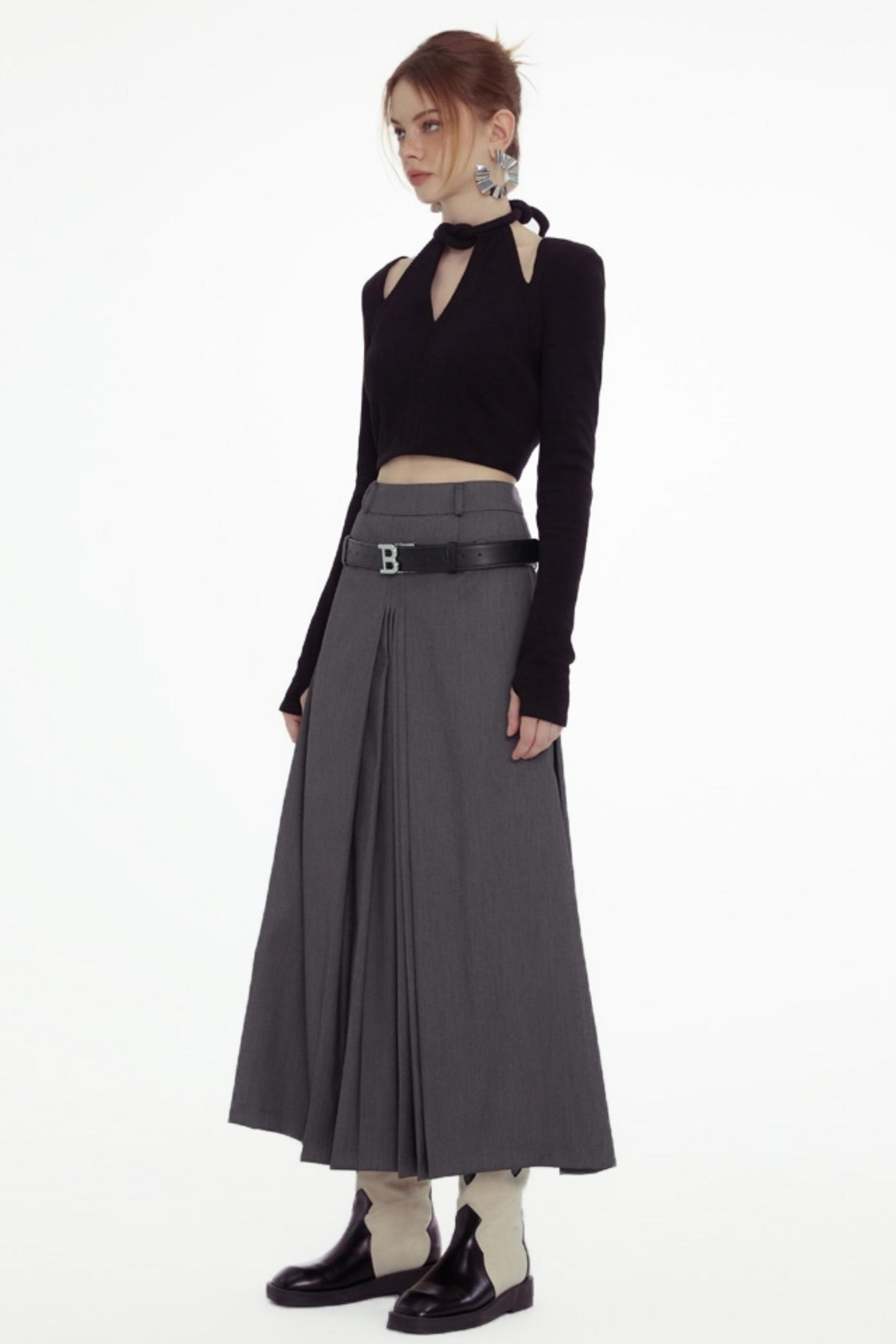 Chic Cutout Gray Maxi Skirt