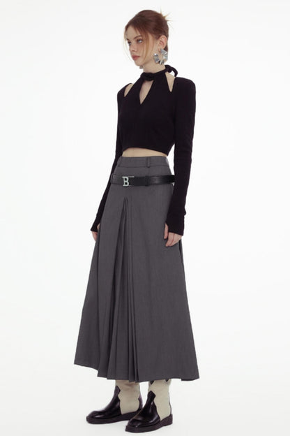 Chic Cutout Gray Maxi Skirt