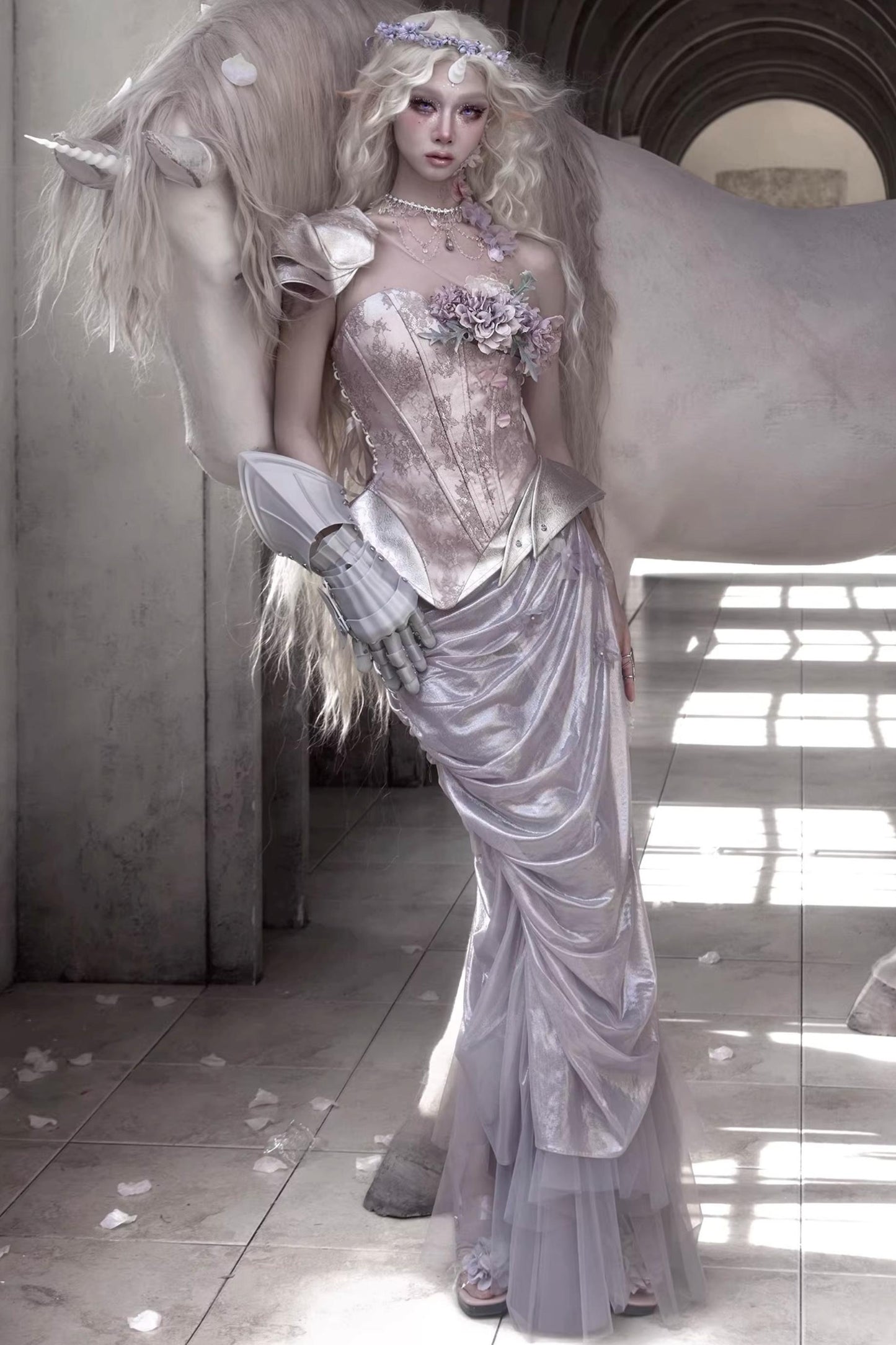 Moonlight Silver Asymmetrical Corset Set