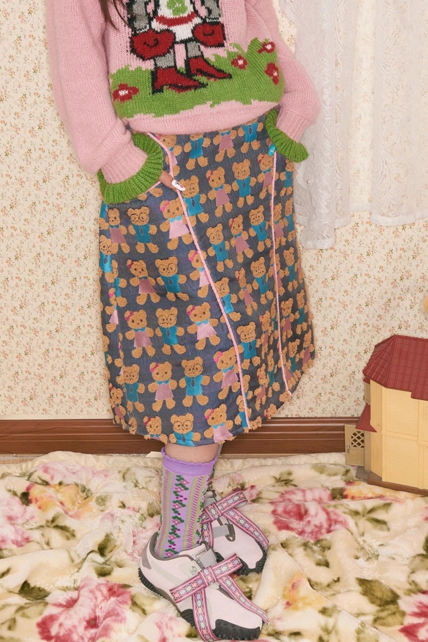 Jacquard Bear Contrast Skirt